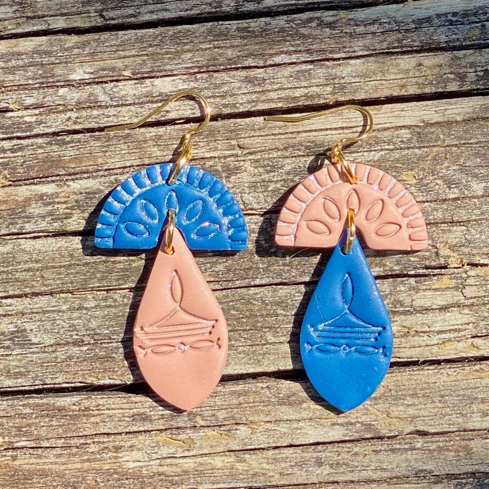 Handcrafted Blue and Pink Dangle Earrings